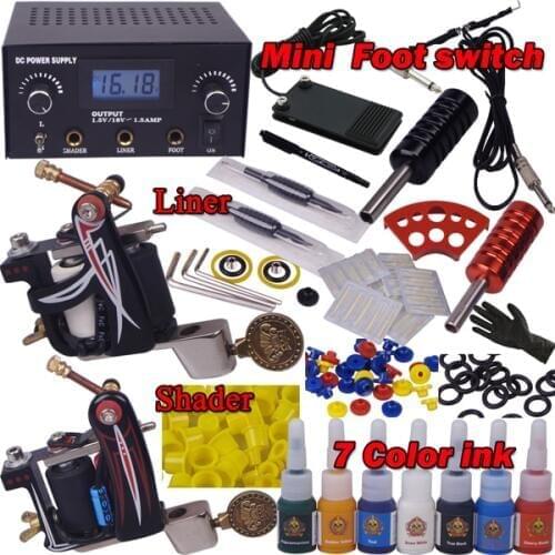 Tattoo kits for beginners machine tattoo 2 guns piercing tool kit lip permanent makeup