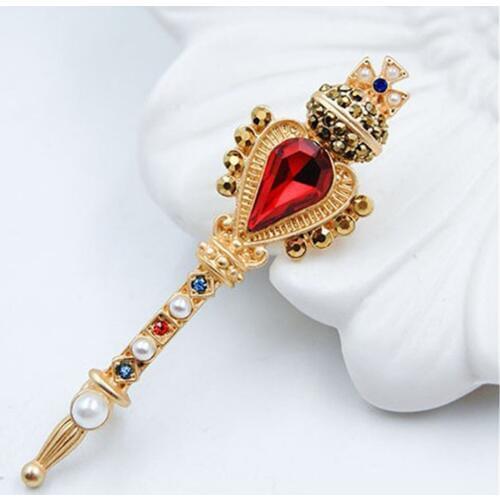 2018 New European and American brooch Vintage Baroque Crown Cross Magic Wand Brooch Factory Direct