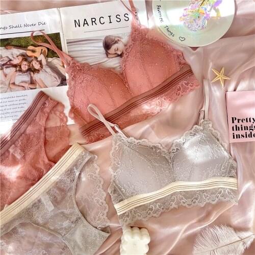 2021 New Summer Wire Free French Lace Sexy Sleepwear Comfortable Women Intimates Triangle ABC Cup Girls Bralette Panties