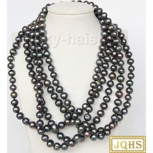 Wholesale 5piece 9mm baroque black round freshwater pearls necklace 43cm j10131