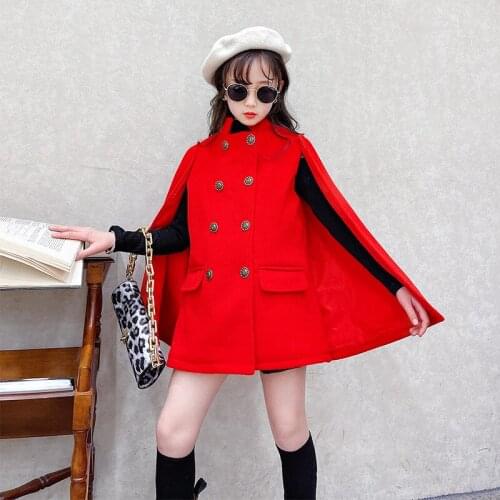Luxury Design Winter Autumn Woolen Coat Girls Kids Thicken Outerwear Teenage Top Evening Party Childrens Clothing
