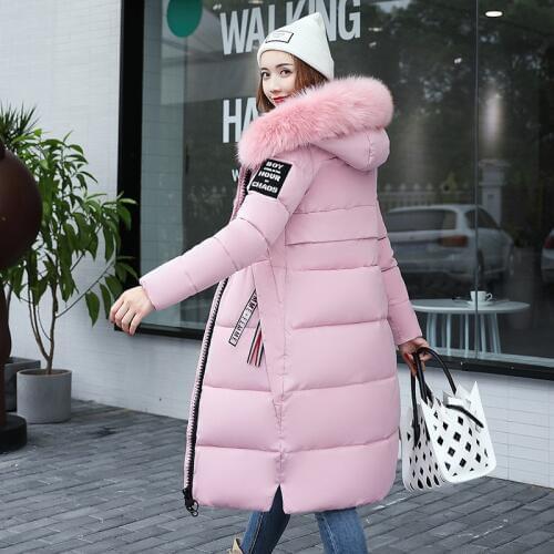 Winter Womens Down Parkas Winter Jacket Big Fur Thick Slim Long Coat Fashion Zipper Hooded Female Long Outerwear Y64