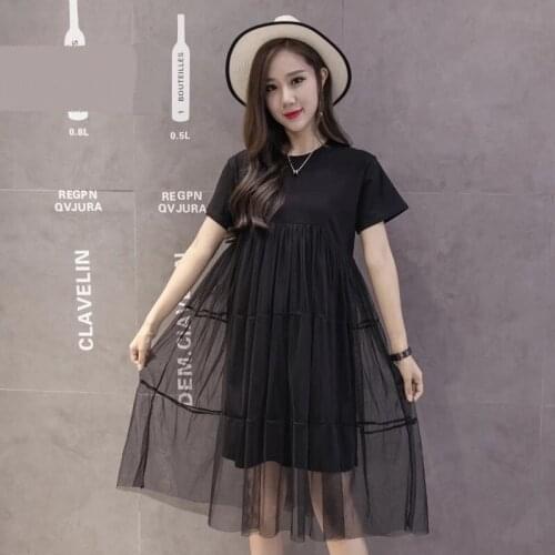 Maternity Dresses Short Sleeve Patchwork Tulle Cotton Summer Fashion Clothes for Pregnant Women Flouncing Pregnancy Clothing