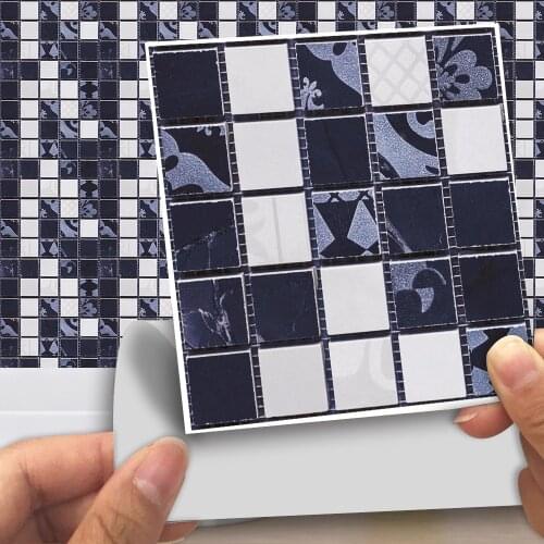 10pcs/set Flat Mosaic Tiles Sticker Transfers Covers For Kitchen Bathroom Wallpaper Surface Gloss Waterproof Film 2D Wall Decals