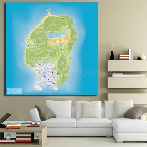 Gta 5 Airplanes Location Map HD Wall Art Canvas Posters Prints Painting Wall Pictures Artwork For Office Living Room Home Decor