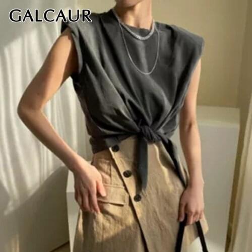 GALCAUR Casual T Shirt For Women O Neck Short Sleeve Patchwork Bandage Loose Ruched White T Shirts Female 2021 Summer Clothing