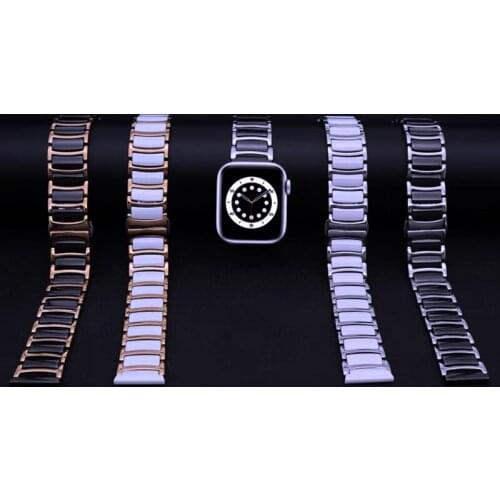 Correa for apple watch se 44mm 40mm band luxury Ceramic stainless steel Bracelet for iwatch bands series 6 5 4 3 42mm 38mm strap