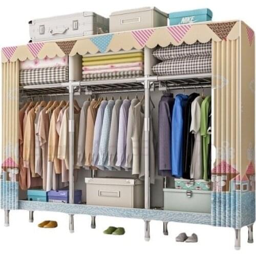 Wardrobe household bedroom simple cloth wardrobe modern simple rental room steel pipe storage cabinet