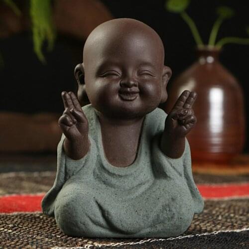 Buddha Statues Small Monk Color Sand Ceramic Home Club Geomantic Decoration Purple Sand Figurines Tea PetTea Set Accessories