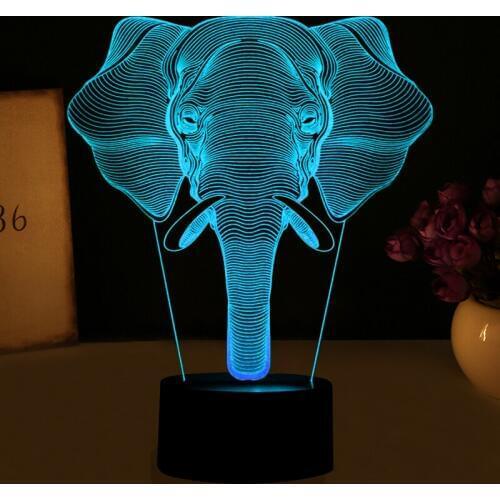 3D LED Illusion Novelty Lights Elephant Pattern Table Lamp Small Night light 7 Colors changing USB Atmosphere lamp