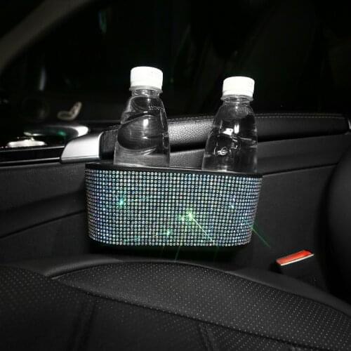 Diamond Decoration Car Organizer Trash Can Multi-purpose Automobile Storage Box Beautiful Ashcan Storage Bag For Daily Sundries