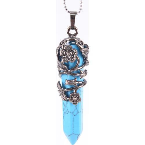 Ethnic Tribe Totem Necklace Pendant Big Size Natural Gems Stone Hexagonal Prism Suspension Crystal Jewelry Pendants D675—D677