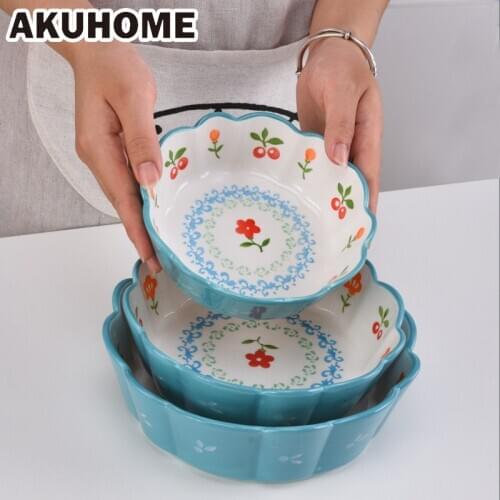 Japanese Breakfast Bowl Fruit Salad Bowl Hand Painted Dessert Bowl Baked Rice Bowl Instant Noodles Bowl Ceramic Tableware
