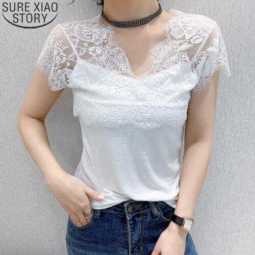 2021 Summer Shirt Women White Lace Blouse Sexy V-neck Sleeveless Cotton Shirt Hollow Out Fashion Solid Vest Womens Shirts 9893
