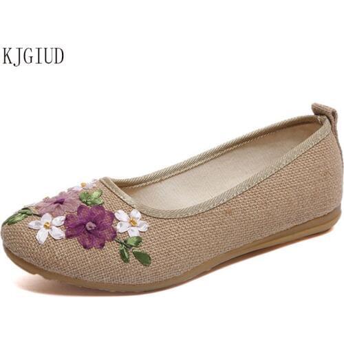 2019 Spring And Autumn Ladies Casual Flat Shoes Women Handmade Linen Womens Shoes National Wind Embroidered Four Seasons Shoes
