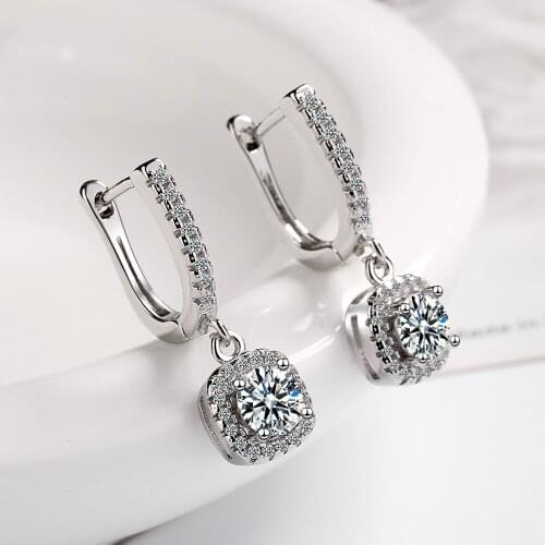 925 Sterling Silver Zircon Square Piercing Stud Earrings For Women Bridal Engagement Party Jewelry Prevent Allergy eh410