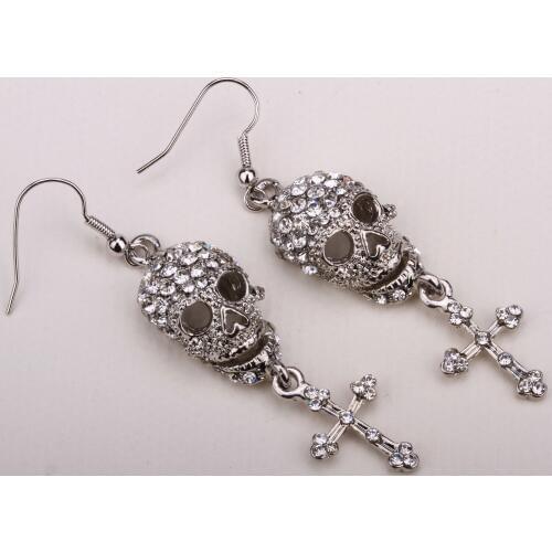 Skull skeleton cross dangle earrings for women biker crystal jewelry gifts EM35 antique silver gold color wholesale dropship