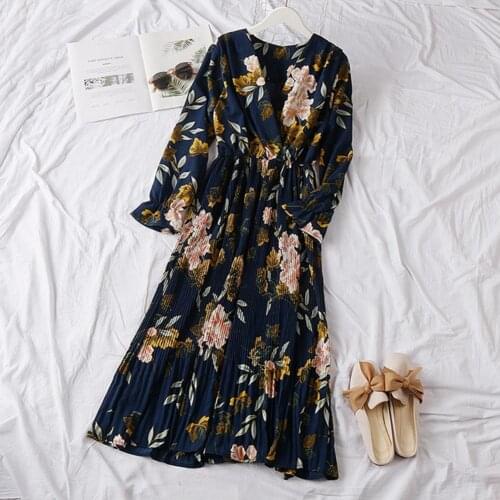 Ladies Long Dress Printed Floral Dress Loose Long Sleeve Women Skirt Elegant Holiday Style Casual Boho Clothing