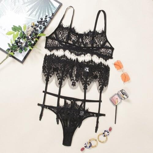 Women Sexy Lingerie Lace Embroidered Bra Set Perspective Underwear Panty Bandage Lingerie Sex Adult Game