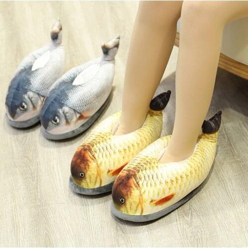 Winter Cotton Slippers For Men And Women Funny Simulation Fish Cotton Slippers Non-Slip Thick-Soled Home Plush Cotton Shoes