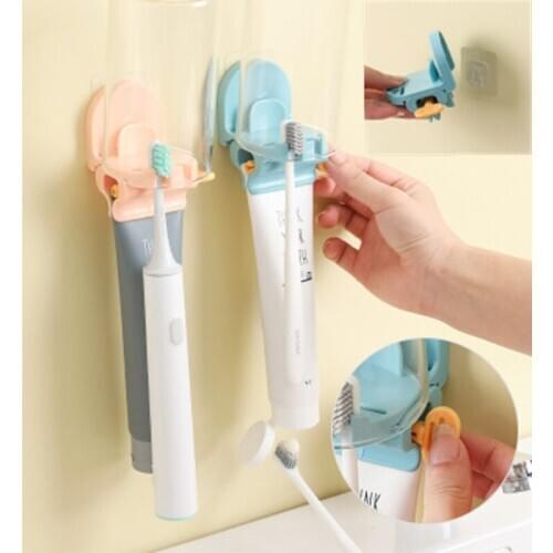 Toothpaste Tube Squeezer Toothbrush Organizer Toothpaste Storage Dispenser Rolling Holder Wall Dental Cream Dispenser Bathroom
