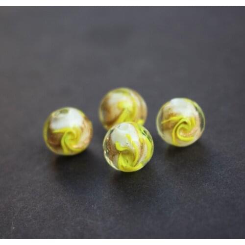 10pcs/lot 10mm Lampwork Glass Beads With Yellow Gold rotation for earring necklace making