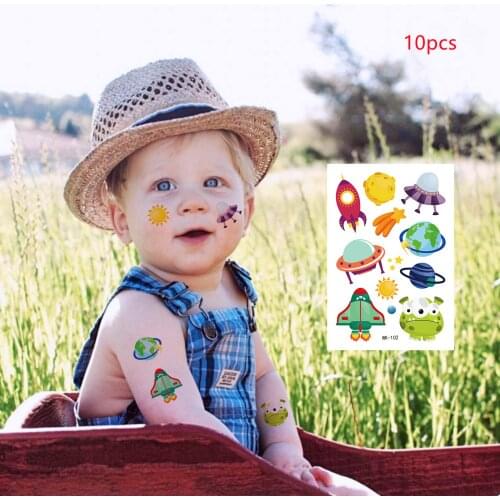 Cartoon Space Ship Temporary Tattoo Sticker Waterproof Fake Tattoos Body Art Kids Children 10pcs