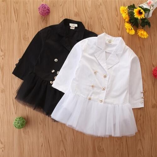 2021 Fashion Spring Autumn Girls Long Coat Kids Double-breasted Mesh Black White Coats Children Clothing
