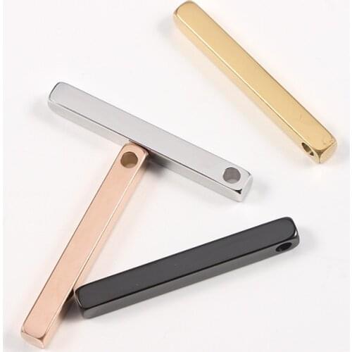 3Pcs/Lot Stainless Steel Mirror Polish 5*40mm Blank Bar Charms Pendant Round Corner For DIY Making Necklace Jewelry Accessories