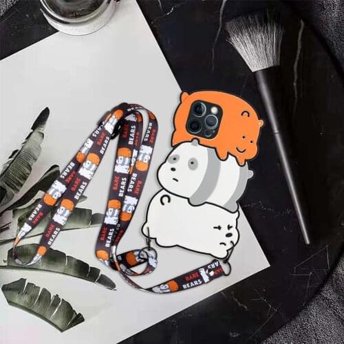 3D Cute Cartoon Bear Rabbit Pet Car with Lanyard for iPhone11 12 ProMax XS XR 7 8Plus SE2020 Crossbody Strap Soft Silicone Cover