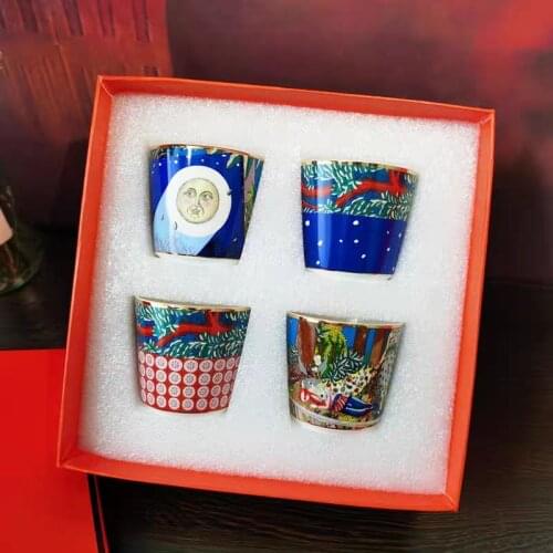 4PCS Coffee or Tea Cup Set With Orange Box Luxury Wedding Birthday Gift Nordic Home Kitchen Drinkware Stylish Mug Cup For Family