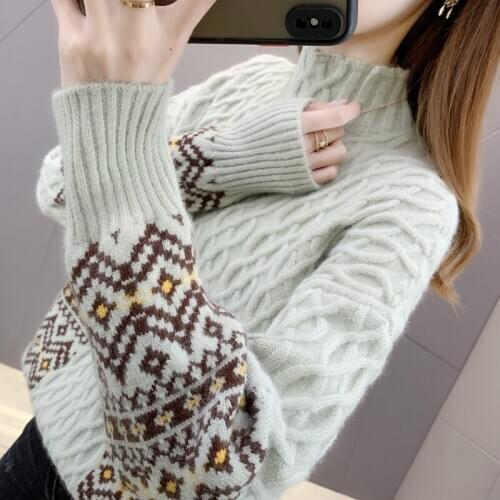 5973 e area 17 】 - make sheep wool geometric diamond jacquard sets half a turtleneck knitting 44