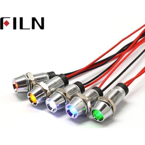 8mm 3v 6v 12v 24v Metal LED Pilot Panel Dash Signal Indicator Warning light 20cm cable Chrome Finished Car Boat Marine