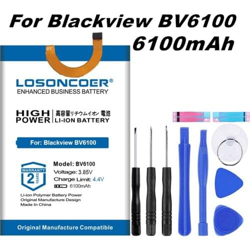 LOSONCOER 457094P BV6100 Battery 6.88inch for Blackview BV6100 Mobile Phone Battery Free tools Stand Holder Stickers 6100mAh
