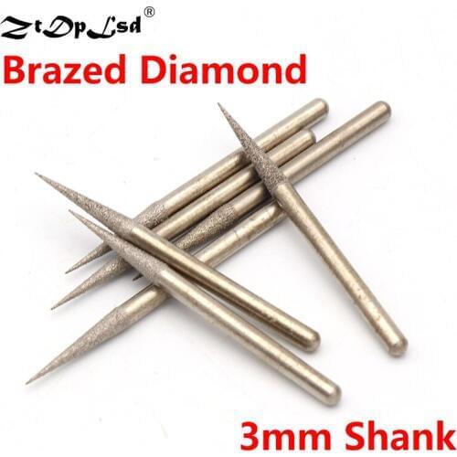 1Pcs 3mm Shank Grit 46 Pointed Shape Brazed Diamond Grinding Head Burrs Carving Peeling Bits Jade Stone Glass Metal Ceramic Mill