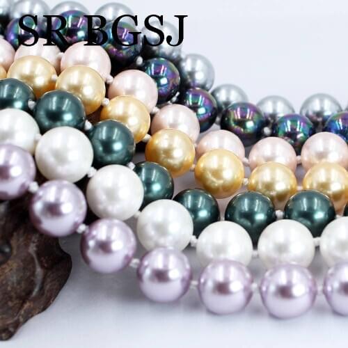 Free Shipping 12mm Natural Shell Pearl Beads Knot GP Clasp Women Jewelry Necklace 18inch