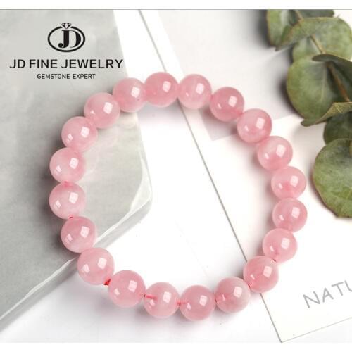 JD 5A Madagascar Natural Rose Quartz Bead Bracelet Women Girls Fashion Stone Handmade Strength Yoga Healing Energy Jewelry Gift