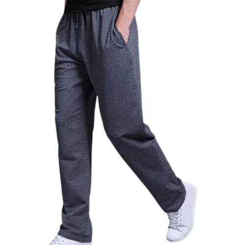 Men Pants Solid Color Straight Casual Long Pants Male Fashion Drawstring Loose Pockets Sports Trousers Autumn
