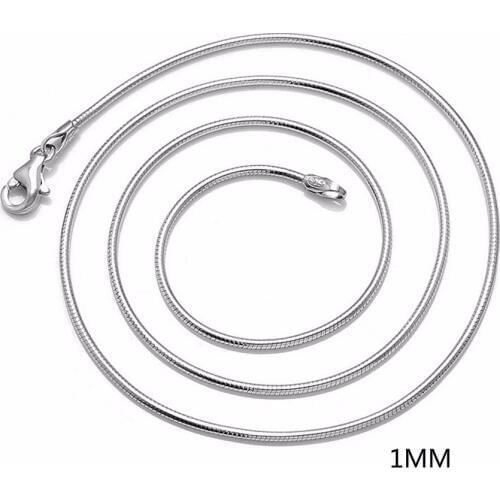 NEW 1MM Thin Snake silver color Necklace 16"18"20"22"24" inch snake chain with stamp Collar de Prata Free Shipping