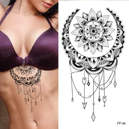 Black Dream Catcher Temporary Tattoo Sticker for women Mandala Necklace Design India Sternum stickers choker face hand tattoo