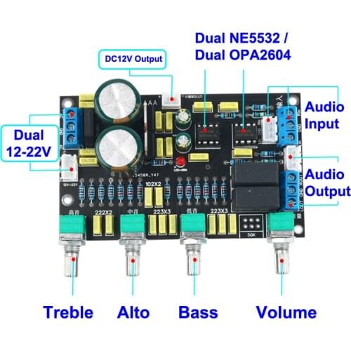 Dual S NE5532 / OPA2604 Tone Preamplifier Board Audio HiFi Amprifier Equalizer Preamp Treble Bass Tone Control Pre Amplifier