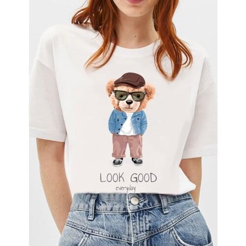 BLINGPAW Graphic T Shirts Teddy Bear Look Good Everyday Letter Print T-shirt Pure Cotton Unisex Tees Summer Tee Shirts 19 Colors
