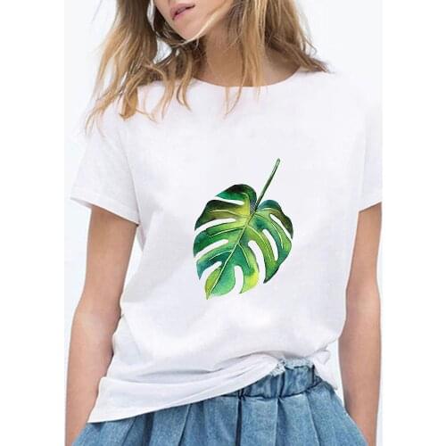 Leaf Print Short Sleeve Leisure Streetwear Fun Pretty T Shirt Vintage Trendy T-shirt Oversize Hip Hop Kawaii Футболка женская