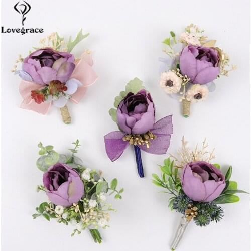 Artificial Silk Flowers Wedding Boutonniere Groomsmen Wrist Corsage Bracelet for Bridesmaids Marriage Wedding Boutonniere Flower