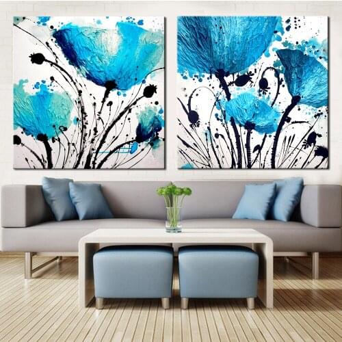 2 Piece canvas painting Blue Flower abstract canvas poster print for living room bedroom home decoration