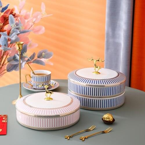 Ceramic Food Plate Tableware Dinner Plates Snack Storage Box Frutero Platos Nut Dried Fruit Candy Dish Living Room Serving Tray