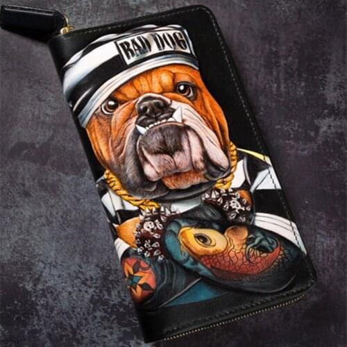 Handmade Genuine Leather Wallets Cartoon Hip Hop Purses Men Long Clutch Vegetable Tanned Leather Wallet Card Holder