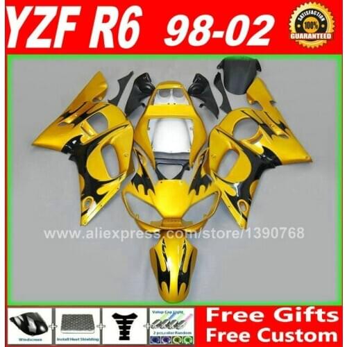 Hot ! Fairings set for YAMAHA R6 1998 - 2002 golden black body parts kit 98 99 00 01 02 fairing kits 1999 2000 2001