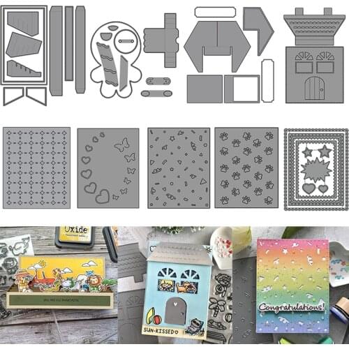 Metal Cutting Dies Pop-up Box Window House Banner Frame Gingerbread Butterflies Paw Love Gird Cover DIY Craft Cards 2021