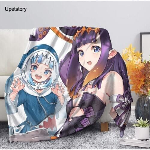 Upetstory Anime Hololive EN Gawr Gura Ninomae Ina’nis Print Soft Sofa Throw Blankets for Adults Fleece Plush Couch Bed Blanket